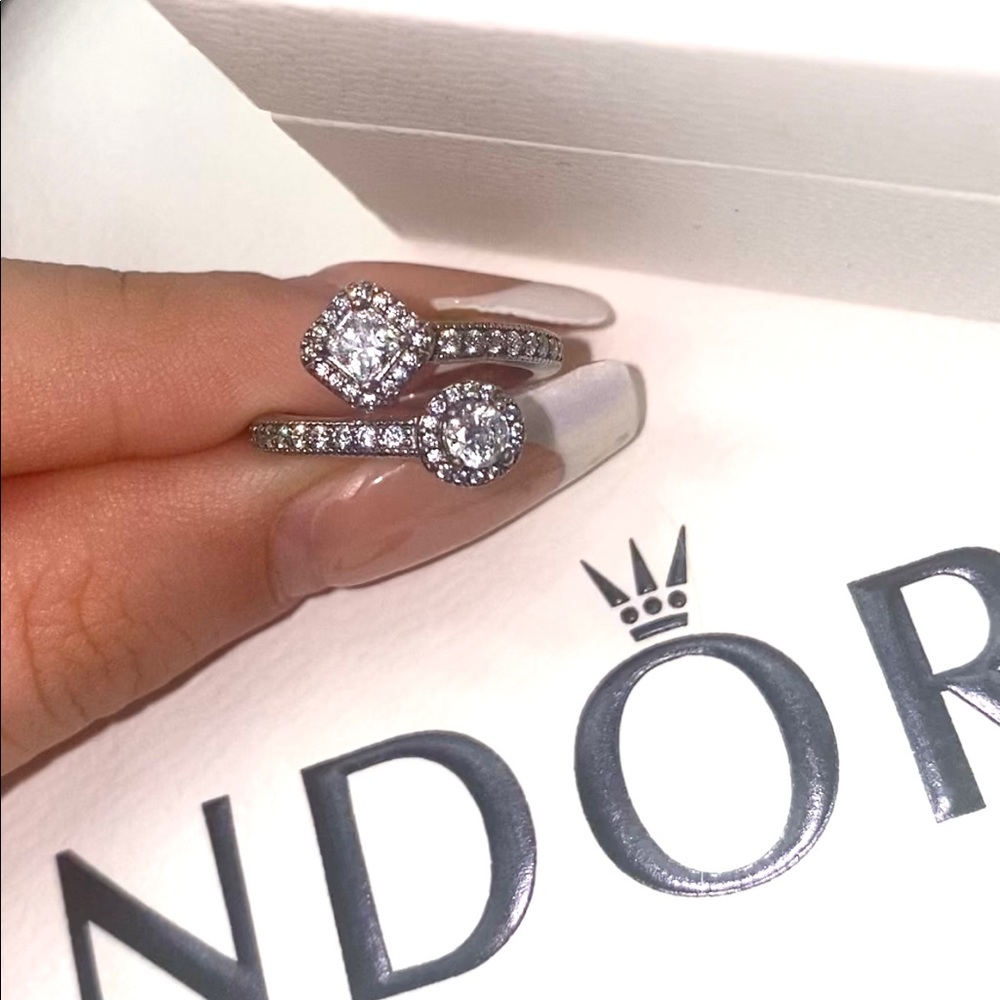 Pandora Sparkling Square & Circle Open Ring